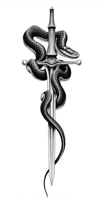 Minimalist Black Snake Sword Temporary Tattoo- INKARTISAN